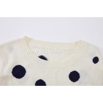 Girl's Knitted Angry Cat and Dots Jacquard Pullover